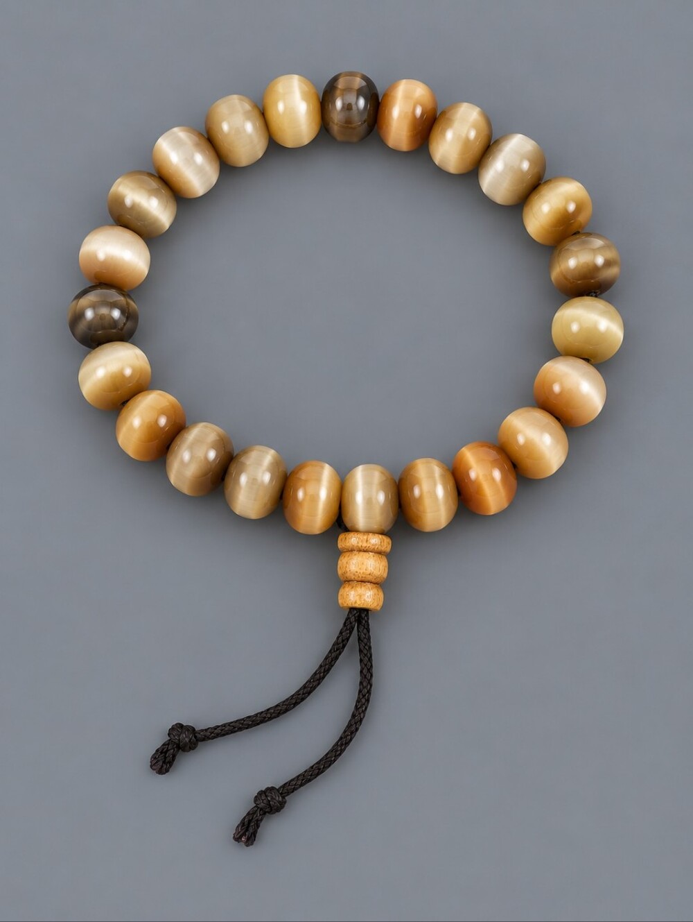 Bronze Honey Cat's Eye Beaded Unisex Prayer Stretch Bracelet